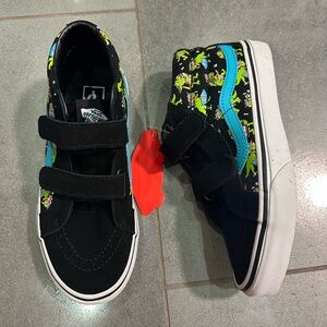 Vans New 3 Youth Sk8 Mid Reissue Velcro Shoes Black Suede Leather Black Dino